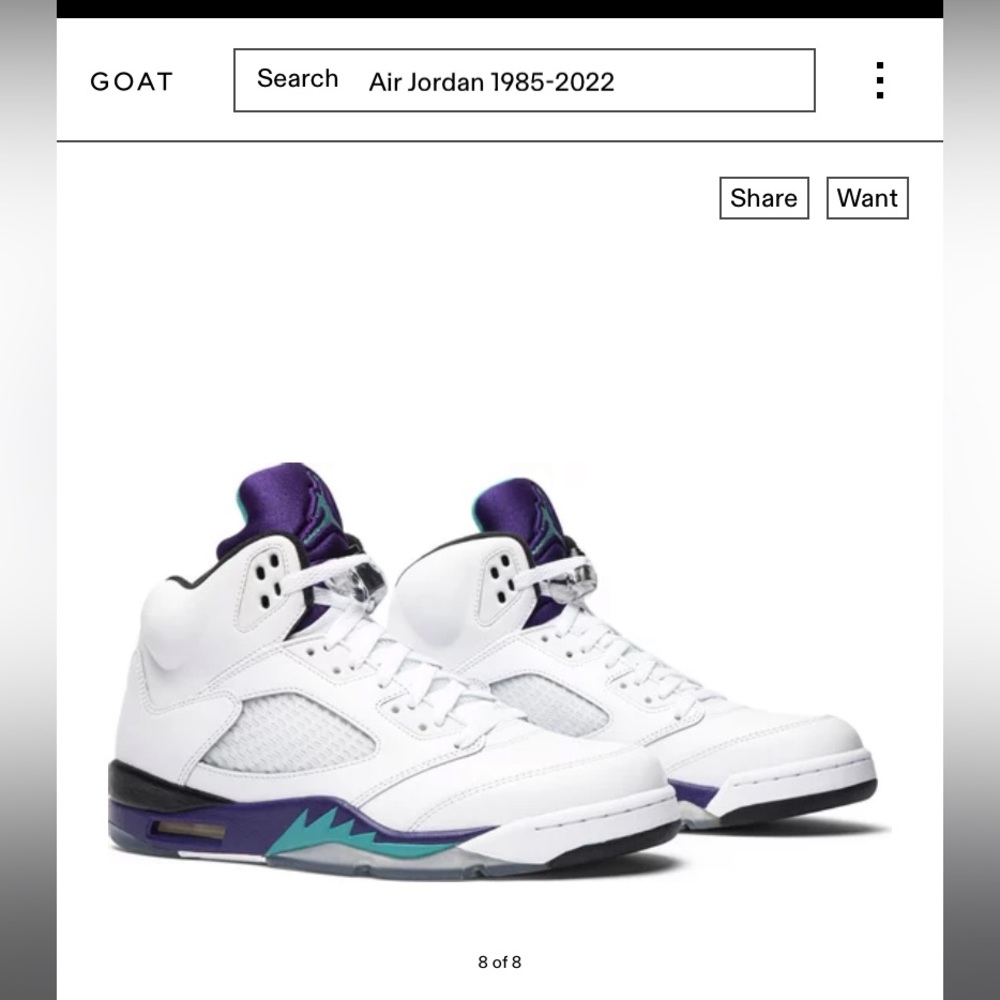 Jordan Retro 5 size 5.5y grape 2013